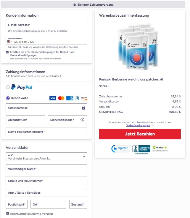 Purisaki Berberine Patches secure payment official badge, safe and protected checkout